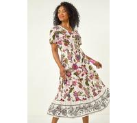 Roman Petite Floral Dobby Print Midi Dress In Ivory Ivory