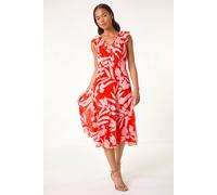 Roman Petite Floral Frill Front Dress In Red Red 14