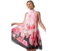Roman Petite Floral Halter Pleat Dress In Coral Coral 14