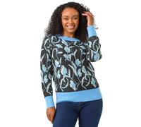 Roman Originals Jumper for Women UK - Ladies Winter Autumn Casual Pull-On Round Crew Neck Long Sleeve Comfy Work Dinner Party Everyday Colourful Longline Stylish - Petite Blue - Size 18