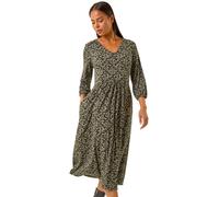 Roman Petite Floral Midi Dress In Khaki Khaki 16