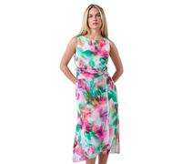 Roman Petite Floral Midi Wrap Dress for Women UK - Ladies Everyday Holiday Spring Summer Round Neckline Comfy Soft Evening Vacation Work Party - Petite Pink - Size 18