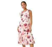 Roman Petite Floral Overlay Dress In Red Red 14