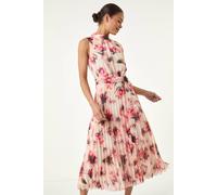 Roman Women's Petite Floral Pleated Halter Neck Midi Dress in Red | Size: 18 Roman Red 18