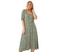 Roman Petite Floral Print Button Midi Dress In Khaki Khaki 10