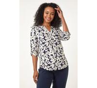 Roman Petite Floral Print Button Through Shirt In Navy Navy 18