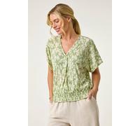 Roman Petite Floral Print Crinkle Blouson Top In Dark Green Dark Green 14