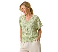 Roman Petite Floral Print Crinkle Blouson Top In Dark Green Dark Green 18