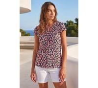Roman Petite Floral Print Crinkle V-Neck Top for Women UK - Ladies Spring Everyday Summer Holiday Short Sleeve Soft Plisse Fabric Comfy Pull On Shirt Day Out Blouses - Pink - Size 18