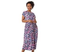 Roman Petite Floral Print Gathered Midi Dress In Navy Navy 14