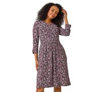 Roman Originals Midi Dress with Pockets for Women UK Ladies Stretchy Jersey Maxi Long 3/4 Length Sleeve Gathered High Waist Boho Flattering Skater Swing Fit Flare - Petite Purple - Size 16