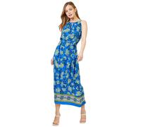 Roman Petite Floral Print Halter Neck Dress In Blue Blue 16