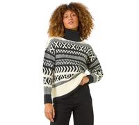 Roman Petite Floral Print Roll Neck Jumper for Women UK - Ladies Everyday Autumn Winter Roll Neckline Comfy Soft Evening Vacation Work Party Night Out - Black White - Size 12