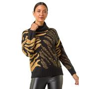 Roman Petite Floral Print Roll Neck Jumper for Women UK - Ladies Everyday Autumn Winter Roll Neckline Comfy Soft Evening Vacation Work Party Night Out - Camel - Size 14