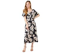 Roman Petite Floral Print Ruched Midi Dress In Black Black 8