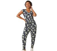 Roman Petite Floral Print Tie Stretch Jumpsuit In Navy Navy 14