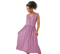 Roman Petite Floral Print V-Neck Midi Dress for Women UK - Ladies Everyday Holiday Spring Summer V-Neckline Comfy Soft Evening Vacation Work Party - Petite Pink - Size 18