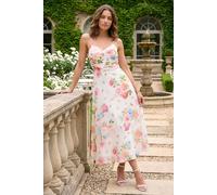 Roman Petite Floral Ruched Midi Dress In Ivory Ivory