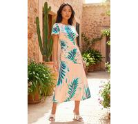 Roman Women's Petite Floral Side Ruched Midi Dress in Peach | Size: 16 Roman Peach 16