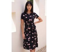 Roman Petite Floral Side Tie Midi Dress In Black Black