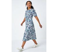 Roman Petite Floral Stretch Midi Dress In Navy Navy 10
