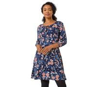 Roman Petite Zebra Print Stretch Midi Dress for Women UK - Ladies Everyday Autumn Winter Round Neckline Comfy Soft Evening Vacation Work Party Night Out - Petite Navy Multi - Size 16