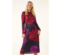 Roman Petite Floral Tie Waist Midi Dress In Wine Wine 12