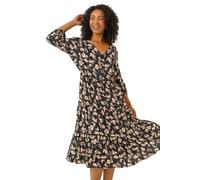Roman Petite Floral Tiered Midi Dress In Black Black 18