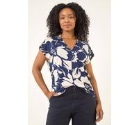 Roman Petite Floral V-Neck Stretch Top In Navy Navy 8