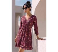 Roman Petite Floral Wrap Frill Stretch Dress In Wine Wine