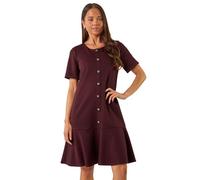 Roman Petite Flute Hem Stretch Dress for Women UK - Ladies Everyday Autumn Winter Round Neckline Comfy Soft Evening Vacation Work Party Night Out - Petite Wine - Size 12