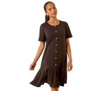 Roman Petite Flute Hem Stretch Dress for Women UK - Ladies Everyday Autumn Winter Round Neckline Comfy Soft Evening Vacation Work Party Night Out - Petite Chocolate - Size 12