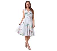 Roman Petite Frill Detail Floral Dress In Grey Grey 14