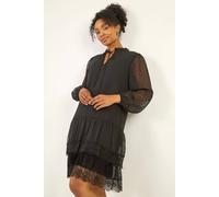 Roman Women's Petite Frill Tie Front Lace Dress in Black | Size: 10 Roman Black 10