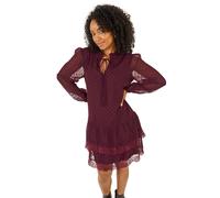 Roman Petite Frill Tie Front Lace Dress In Wine Wine 10