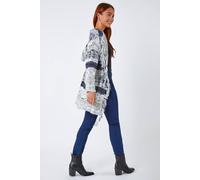 Roman Petite Fringed Hooded Cardigan for Women UK - Ladies Autumn Everyday Winter Holiday Tassle Detail Comfy Long Sleeve Soft Daywear Jumper Warm Sweaters - Navy - Size 16