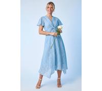 Roman Petite Front Twist Jacquard Dress In Blue Blue 14