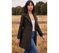 Roman Women's Petite Funnel Neck Herringbone Coat in Chocolate | Size: 18
