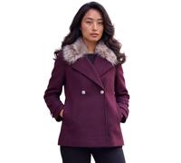 Roman Petite Fur Collar Coat For Women UK - Ladies Smart Double Breasted Button Front Fully Lined Revere Collar Long Sleeve Tailored Work Office Evening Seasonal