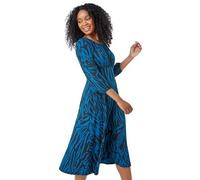 Roman Petite Gathered Chest Dress for Women UK Ladies Stretchy Fit & Flare Swing Tea A Line Skater Knee Length Long Sleeve Midi Smart Casual Work Going Out Party - Petite Teal - Size 14
