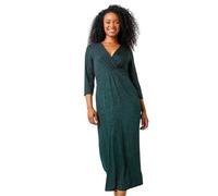 Roman Petite Gathered Maxi Stretch Dress for Women UK - Ladies Autumn Everyday Winter Holiday V-Neckline Comfy 3/4 Sleeve Soft Twist Detail Bodycon Frock Dinner Party Gowns - Green - Size 12