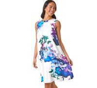 Roman Petite Gathered Neck Hotfix Dress In Ivory Ivory 14