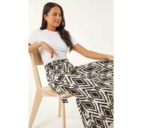 Roman Petite Geo Print Tie Waist Midi Skirt In Black Black 16
