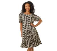 Roman Petite Geo Print Tiered Smock Dress In Black Black 8