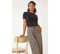 Roman Women's Petite Geo Print Wide Leg Stretch Trouser in Black | Size: 18 Roman Black 18