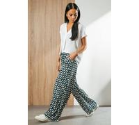Roman Women's Petite Geo Print Wide Leg Stretch Trouser in Navy | Size: 14 Roman Navy 14