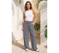 Roman Petite Geo Print Wide Leg Stretch Trouser In Navy Navy