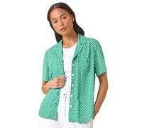 Roman Petite Geometric Buttoned Blouse for Women UK - Ladies Everyday Holiday Spring Summer Collar & Revere Comfy Soft Evening Vacation Work Party - Petite Geo Green - Size 16
