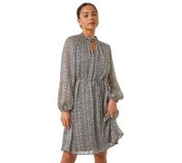 Roman Petite Geometric Keyhole Front Dress In Black Black 14