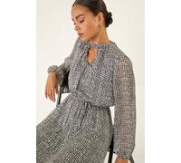 Roman Petite Geometric Keyhole Front Dress for Women UK - Ladies Everyday Autumn Winter Round Neckline Comfy Soft Evening Vacation Work Party Night Out - Petite Black - Size 14